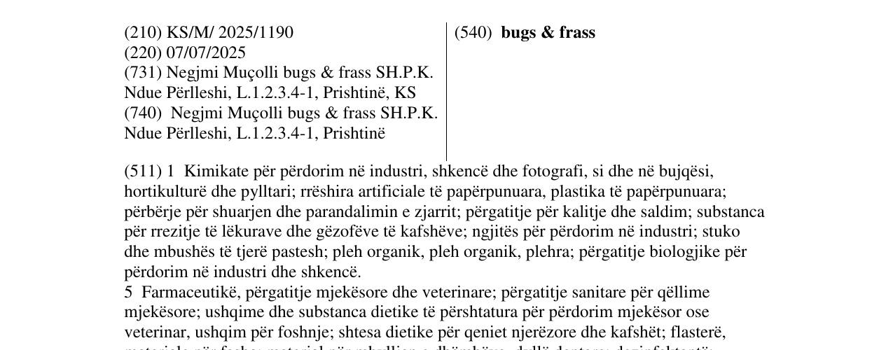 Zëri i markës bugs & frass në buletin