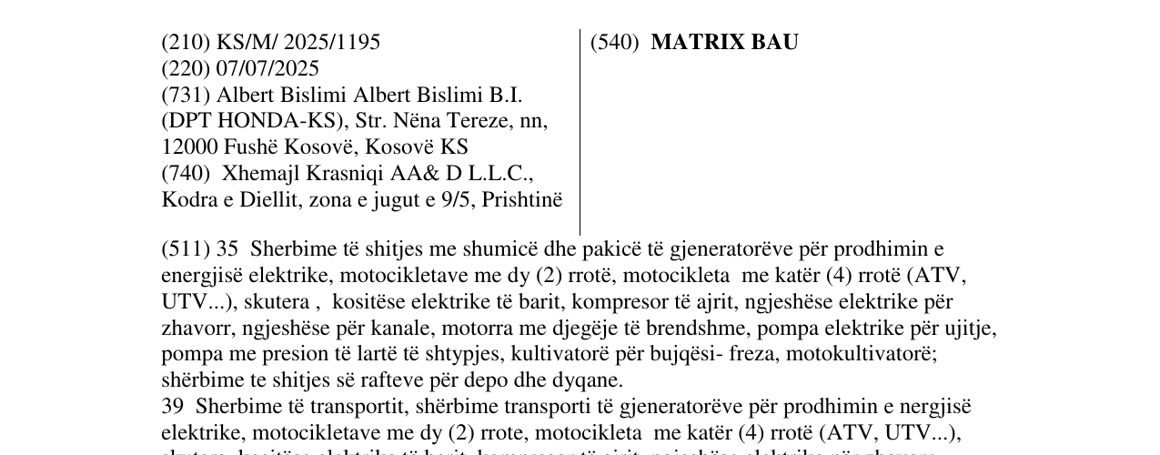 Zëri i markës MATRIX BAU në buletin