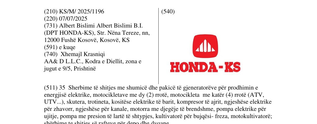 Zëri i markës HONDA-KS në buletin