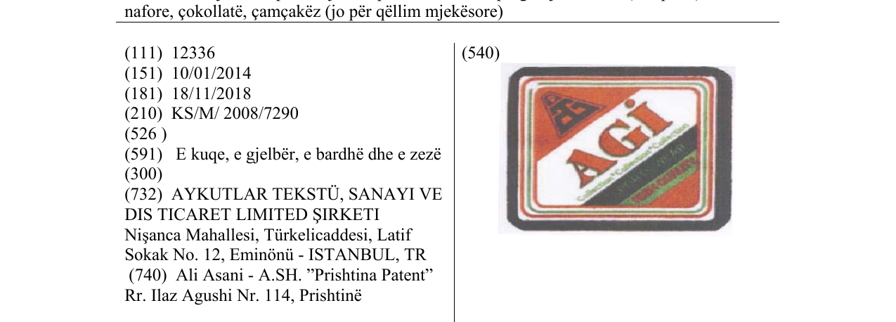 Zëri i markës AGI COLLECTION në buletin