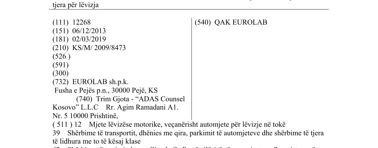 Zëri i markës QAK EUROLAB në buletin