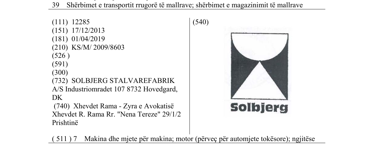 Zëri i markës SOLBJERG në buletin