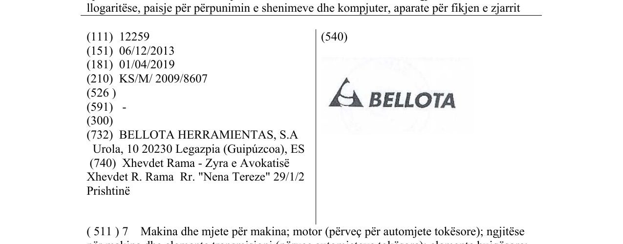 Zëri i markës BELLOTA në buletin