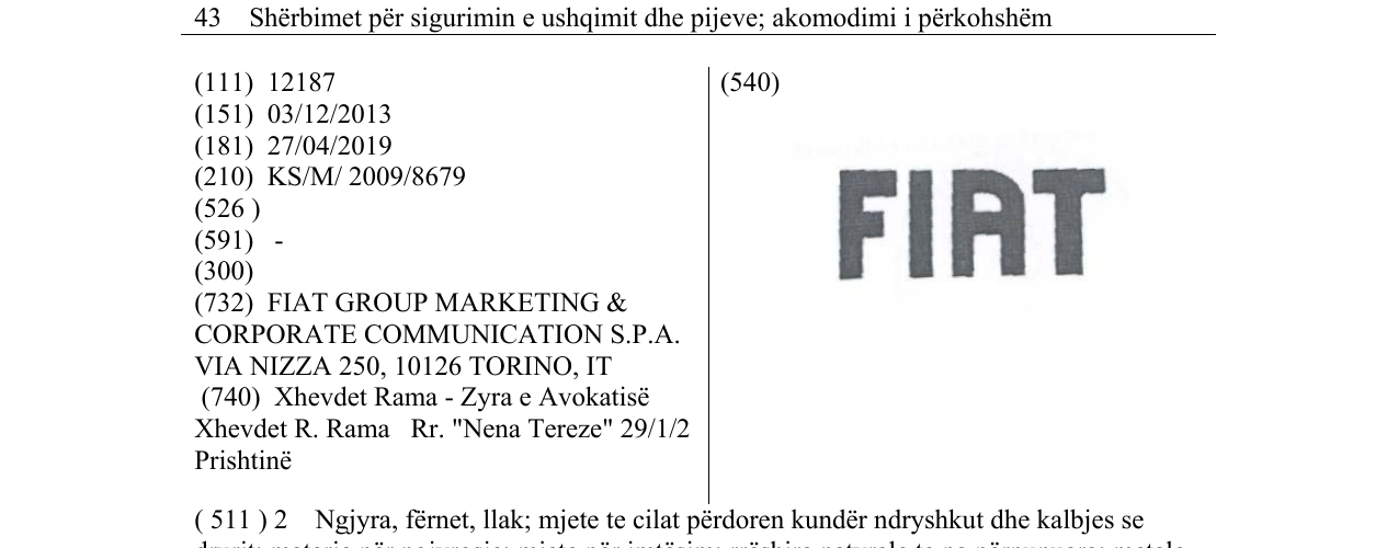 Zëri i markës FIAT në buletin
