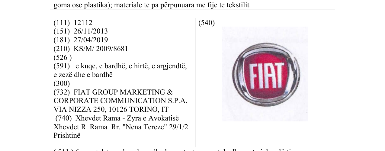 Zëri i markës FIAT në buletin