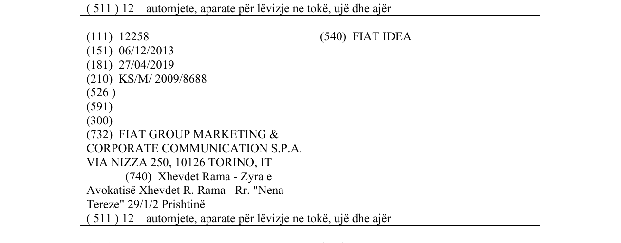 Zëri i markës FIAT IDEA në buletin