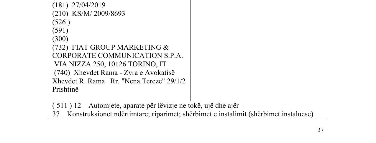 Zëri i markës FIAT CINQUECENTO në buletin