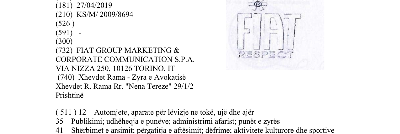 Zëri i markës FIAT RESPECT në buletin