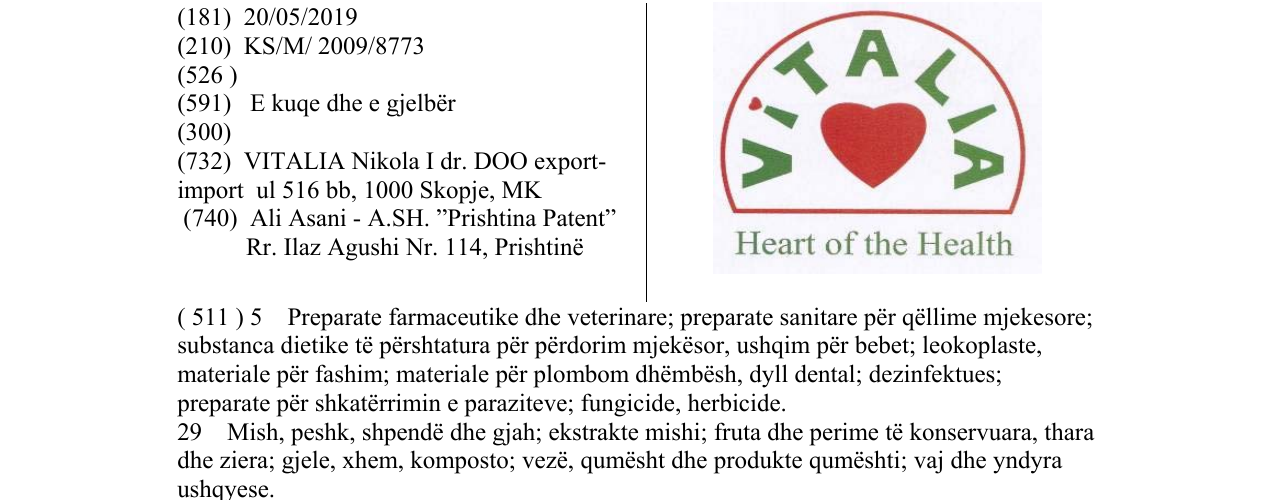 Zëri i markës VITALIA në buletin