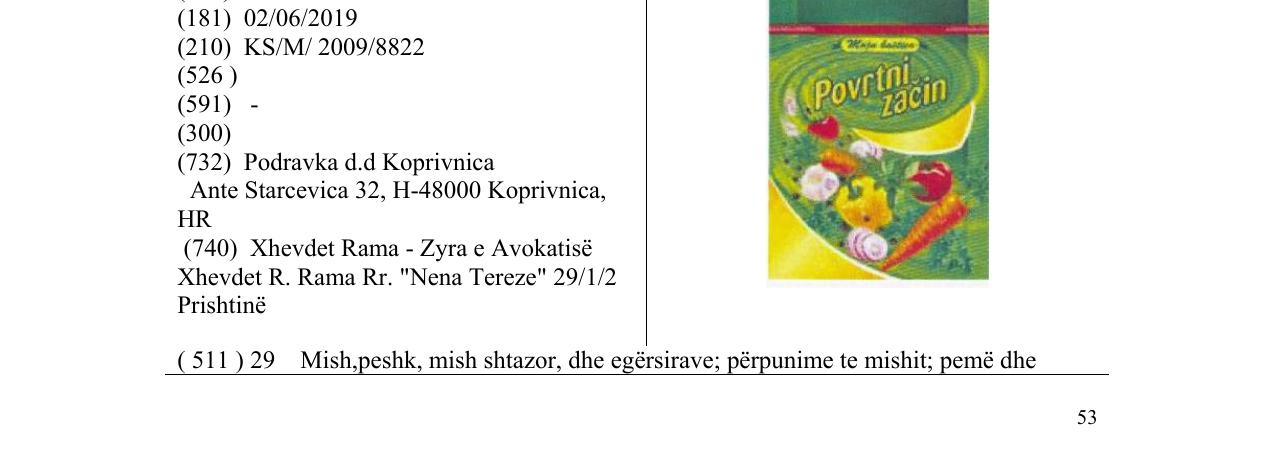 Zëri i markës Povrtni začin në buletin
