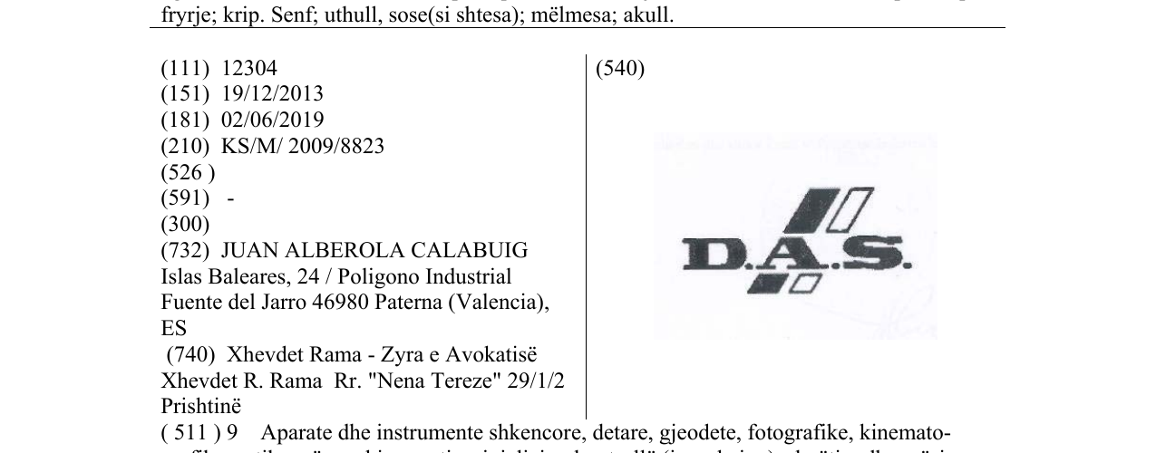 Zëri i markës D.A.S. në buletin