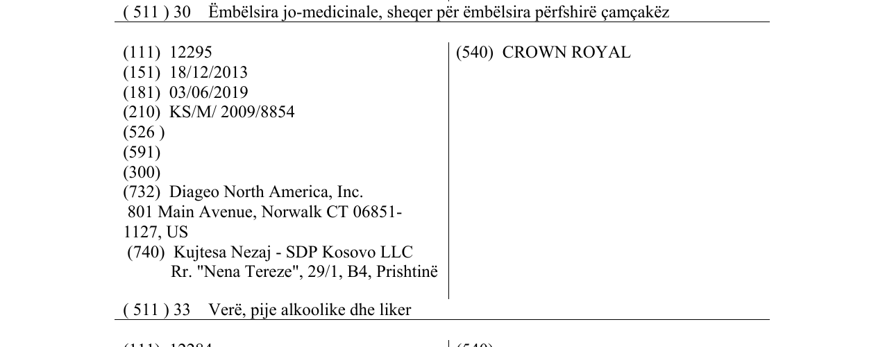 Zëri i markës CROWN ROYAL në buletin