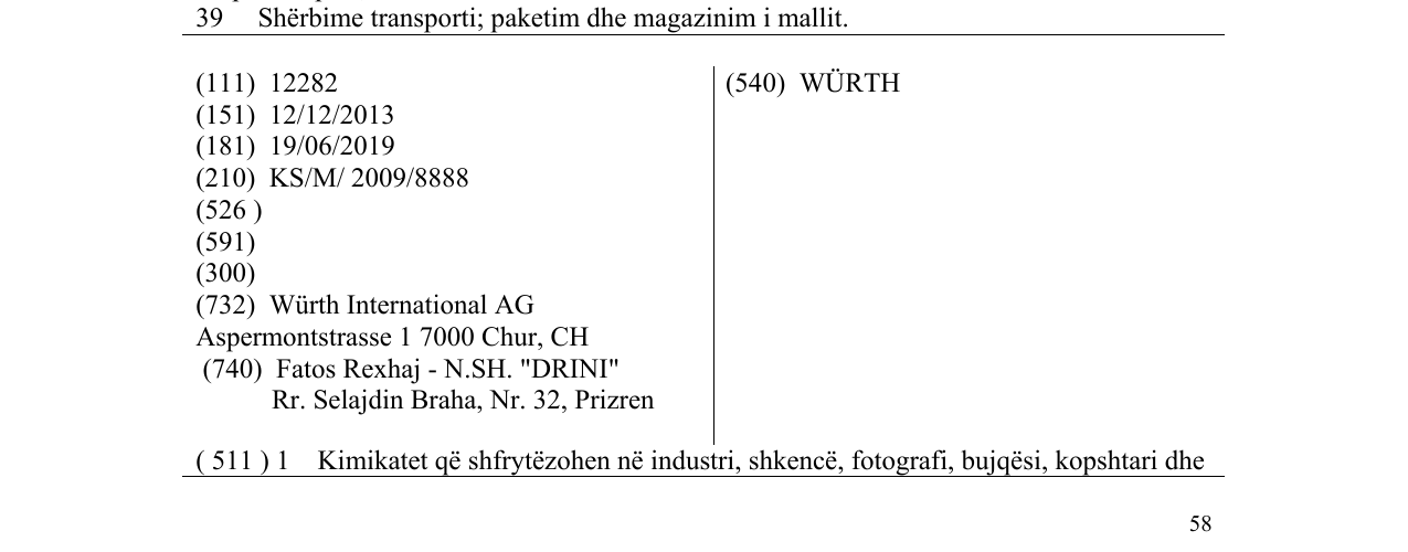 Zëri i markës WÜRTH në buletin