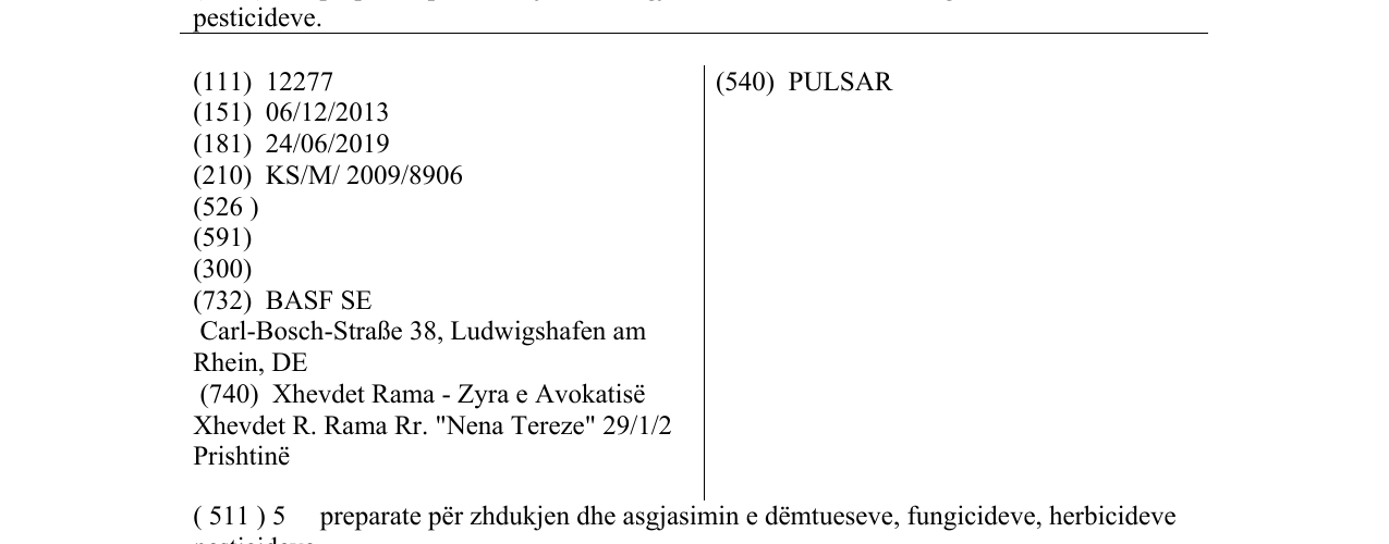 Zëri i markës PULSAR në buletin