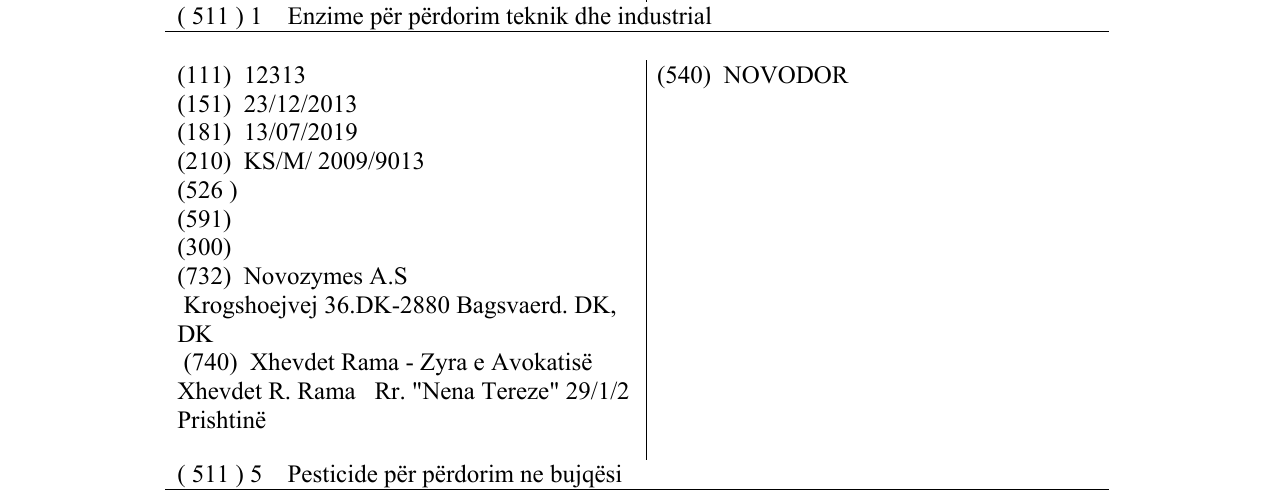 Zëri i markës NOVODOR në buletin