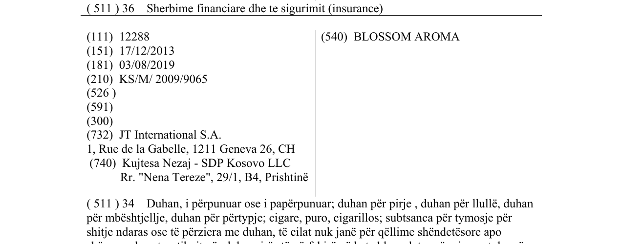 Zëri i markës BLOSSOM AROMA në buletin