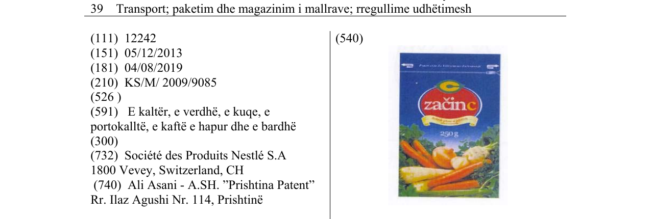 Zëri i markës začinc në buletin