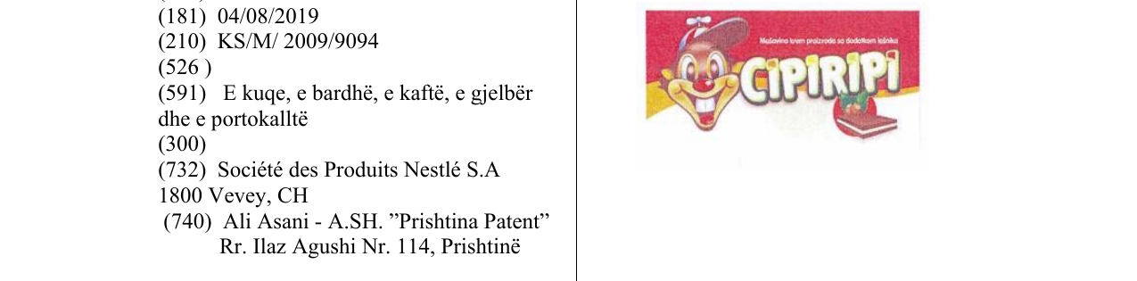 Zëri i markës CIPIRIPI në buletin