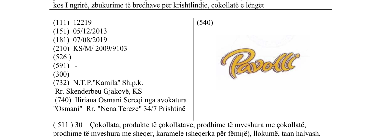 Zëri i markës Pavolli në buletin