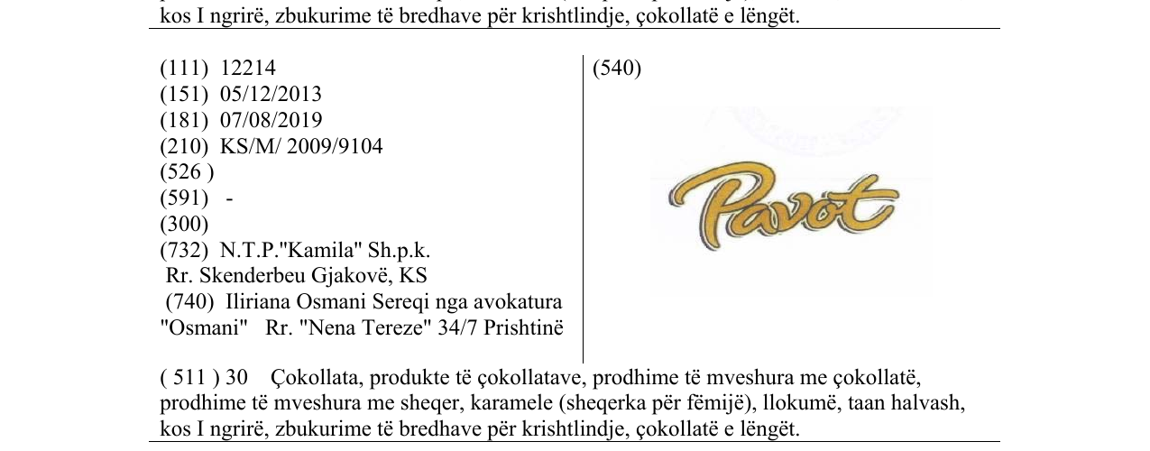 Zëri i markës Pavot në buletin