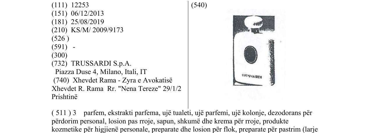 Zëri i markës TRUSSARDI në buletin