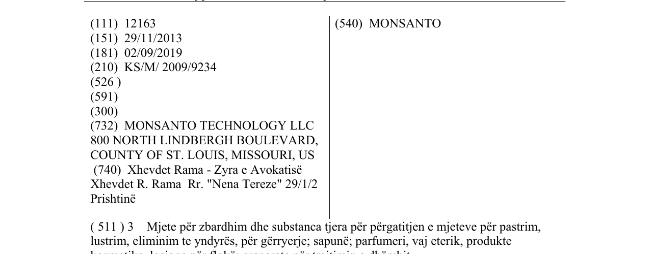 Zëri i markës MONSANTO në buletin