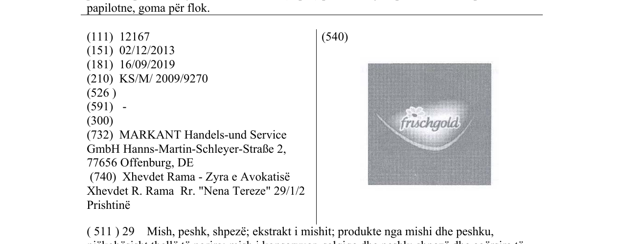 Zëri i markës frischgold në buletin