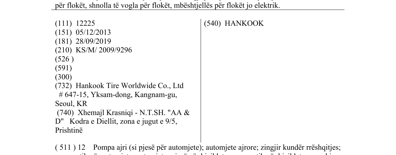 Zëri i markës HANKOOK në buletin