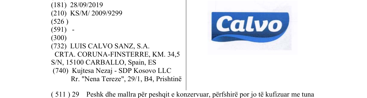 Zëri i markës Calvo në buletin
