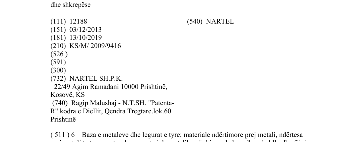 Zëri i markës NARTEL në buletin