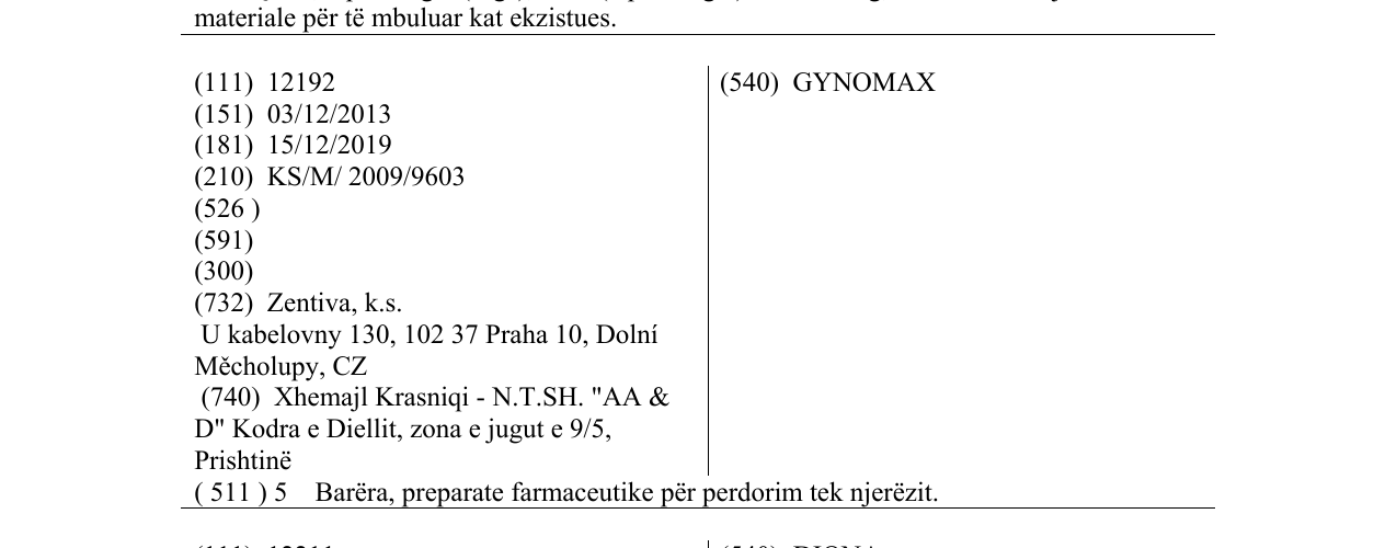 Zëri i markës GYNOMAX në buletin