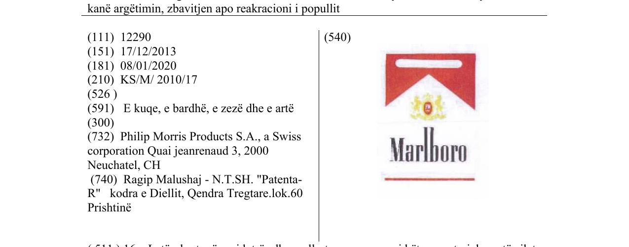Zëri i markës Marlboro në buletin