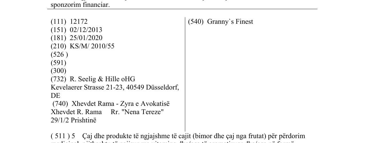 Zëri i markës Granny`s Finest në buletin