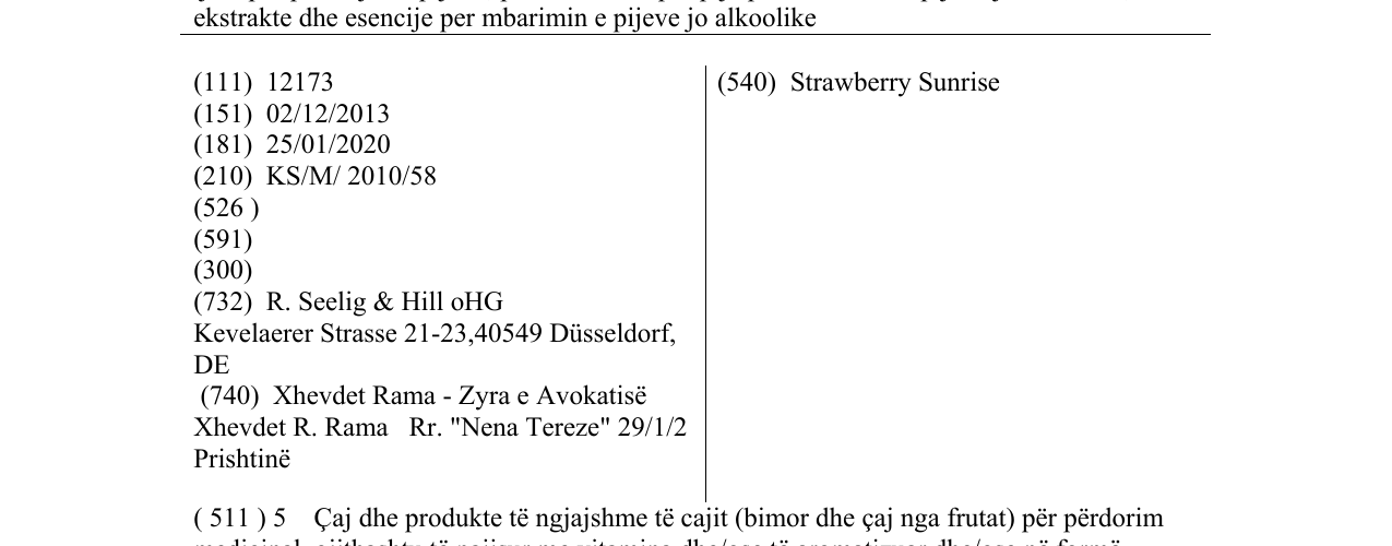 Zëri i markës Strawberry Sunrise në buletin