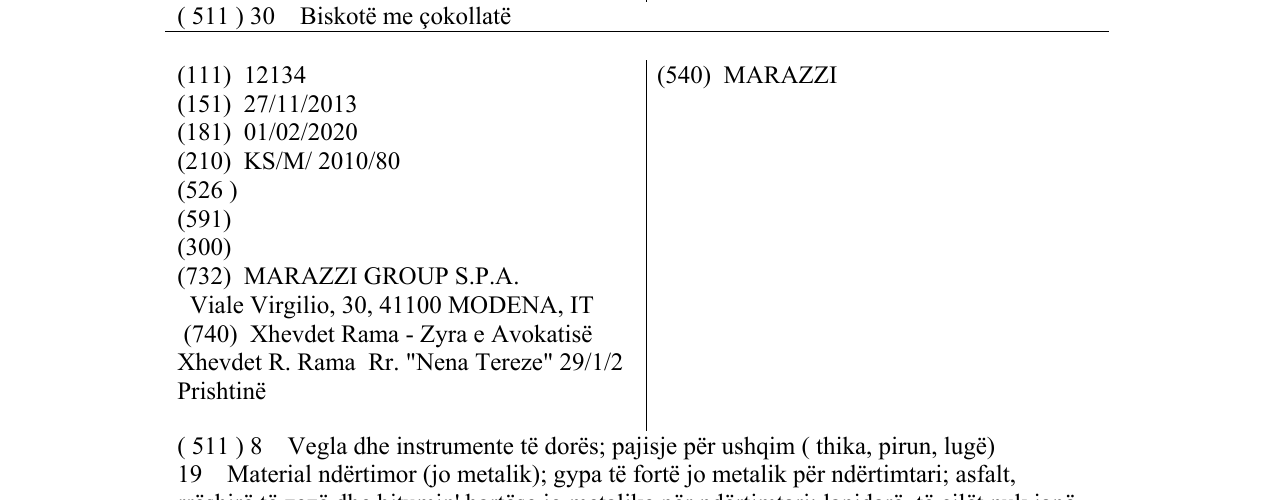 Zëri i markës MARAZZI në buletin
