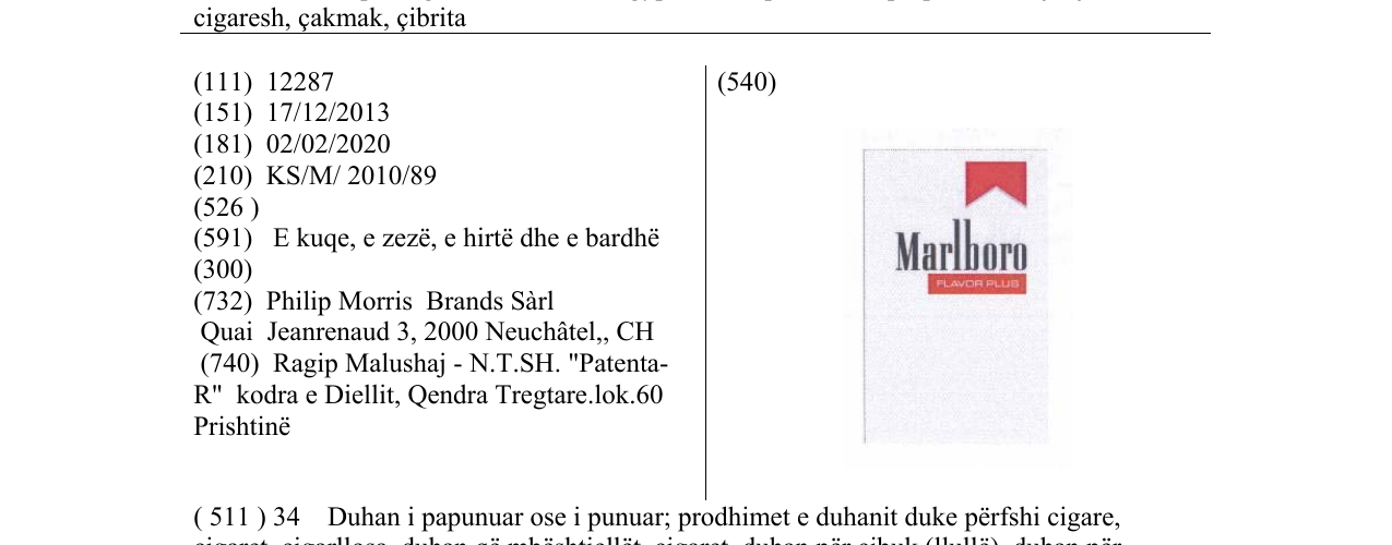 Zëri i markës Marlboro në buletin