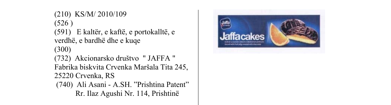 Zëri i markës Jaffacakes në buletin