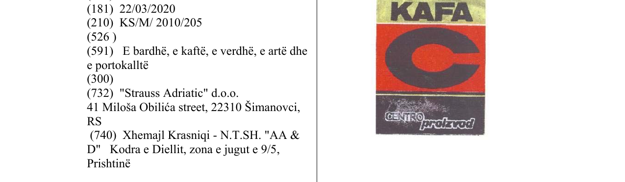 Zëri i markës KAFA CENTRO proizvod në buletin
