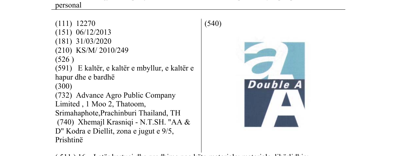 Zëri i markës Double A në buletin