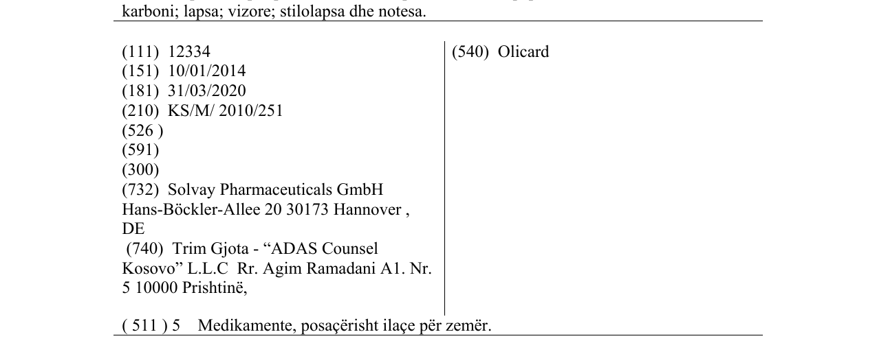 Zëri i markës Olicard në buletin