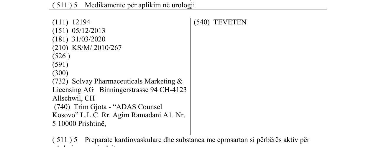 Zëri i markës TEVETEN në buletin