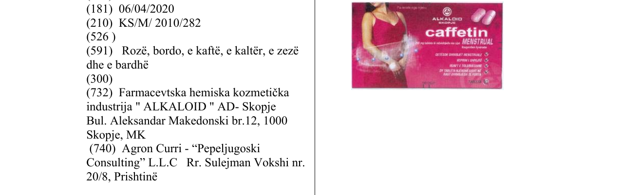 Zëri i markës Caffetin-MENSTRUAL në buletin
