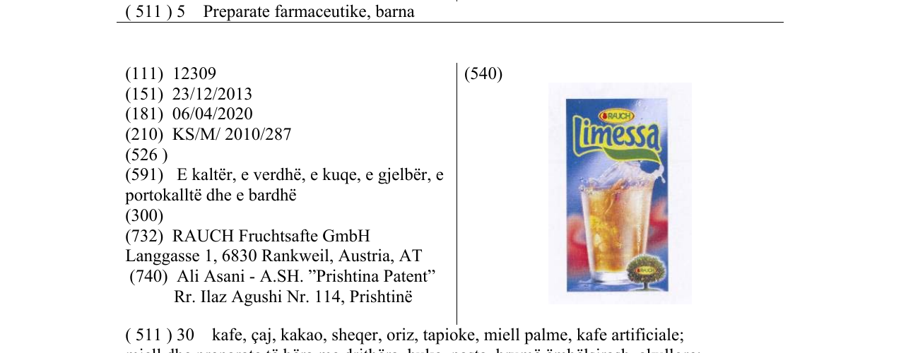 Zëri i markës Limessa në buletin