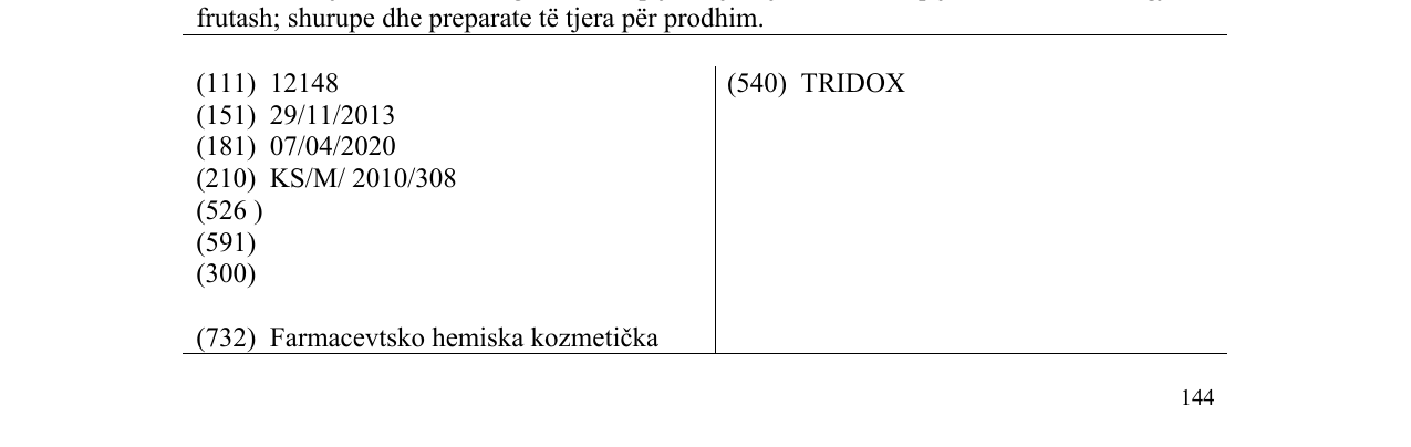 Zëri i markës TRIDOX në buletin