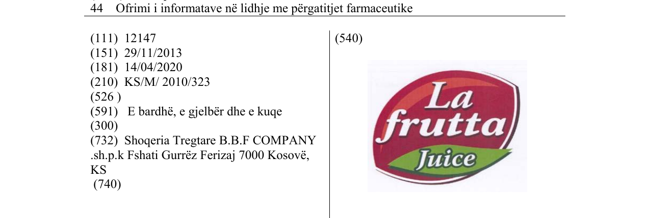 Zëri i markës La frutta Juice në buletin
