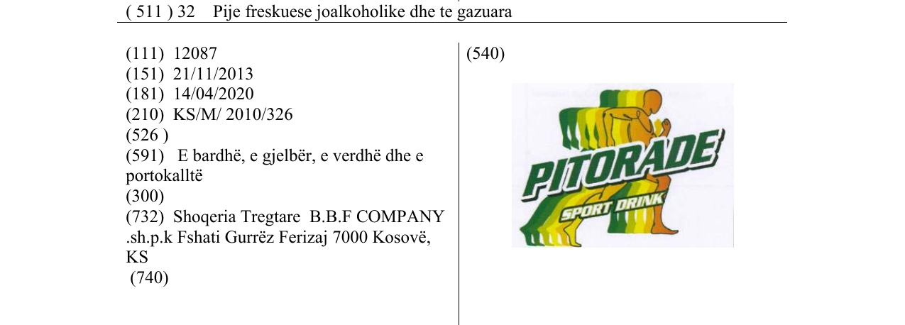 Zëri i markës PITORADE në buletin