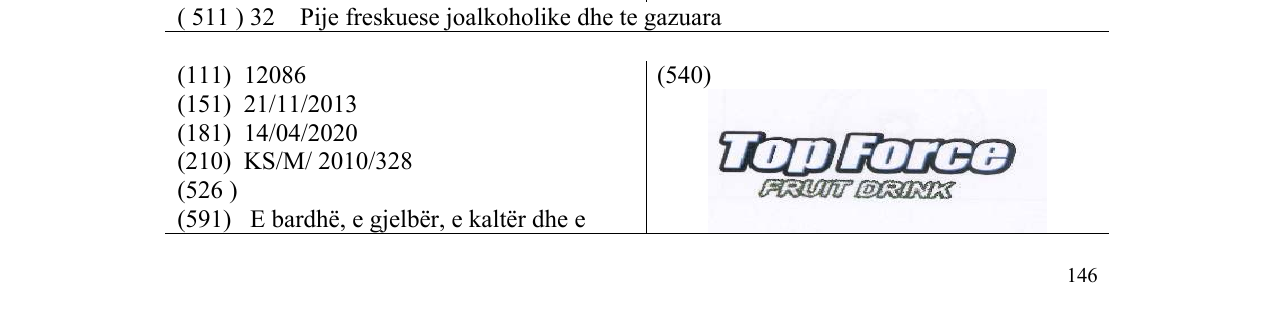 Zëri i markës Top Force FRUIT DRINK në buletin