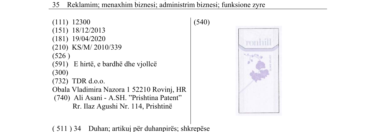Zëri i markës ronhill në buletin