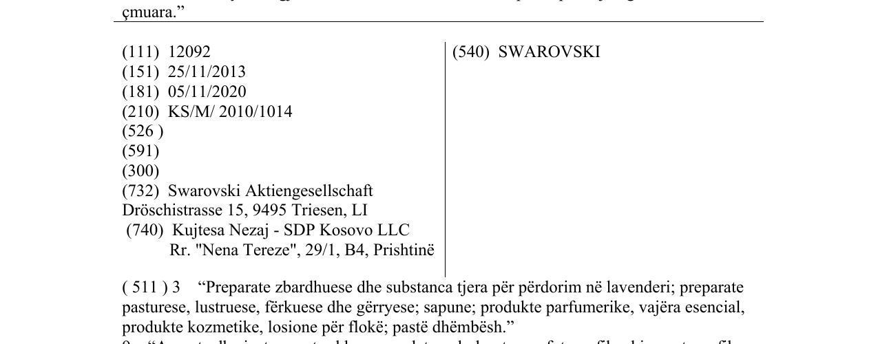 Zëri i markës SWAROVSKI në buletin