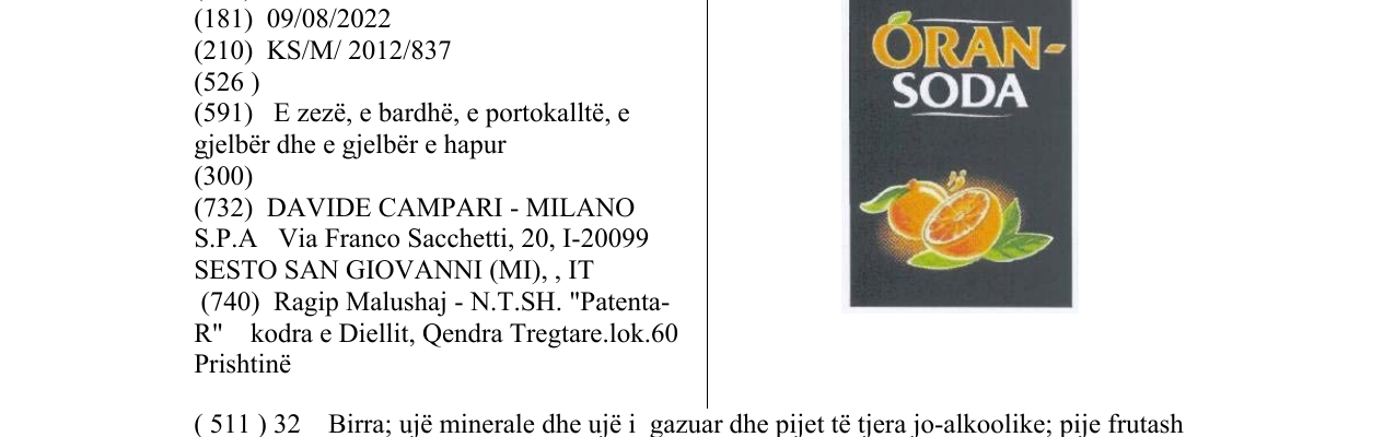 Zëri i markës ORAN SODA në buletin